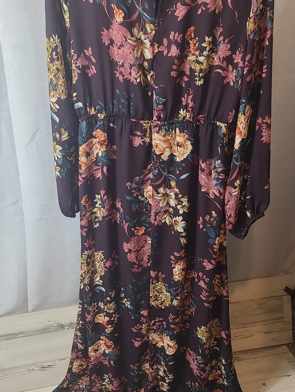 NWT SHE + SKY Womens Plum Floral Maxi Dress Long Sleeve Size Large - Picture 6 of 6